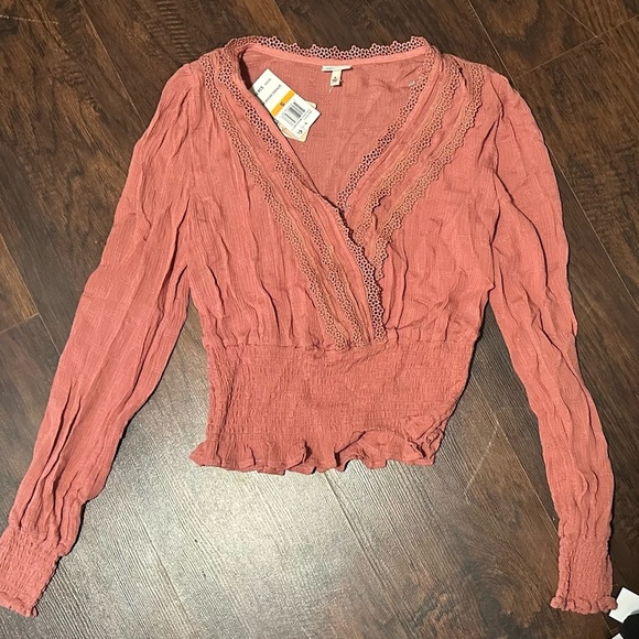 Pink Smocked v-neck top - Picture 1 of 7